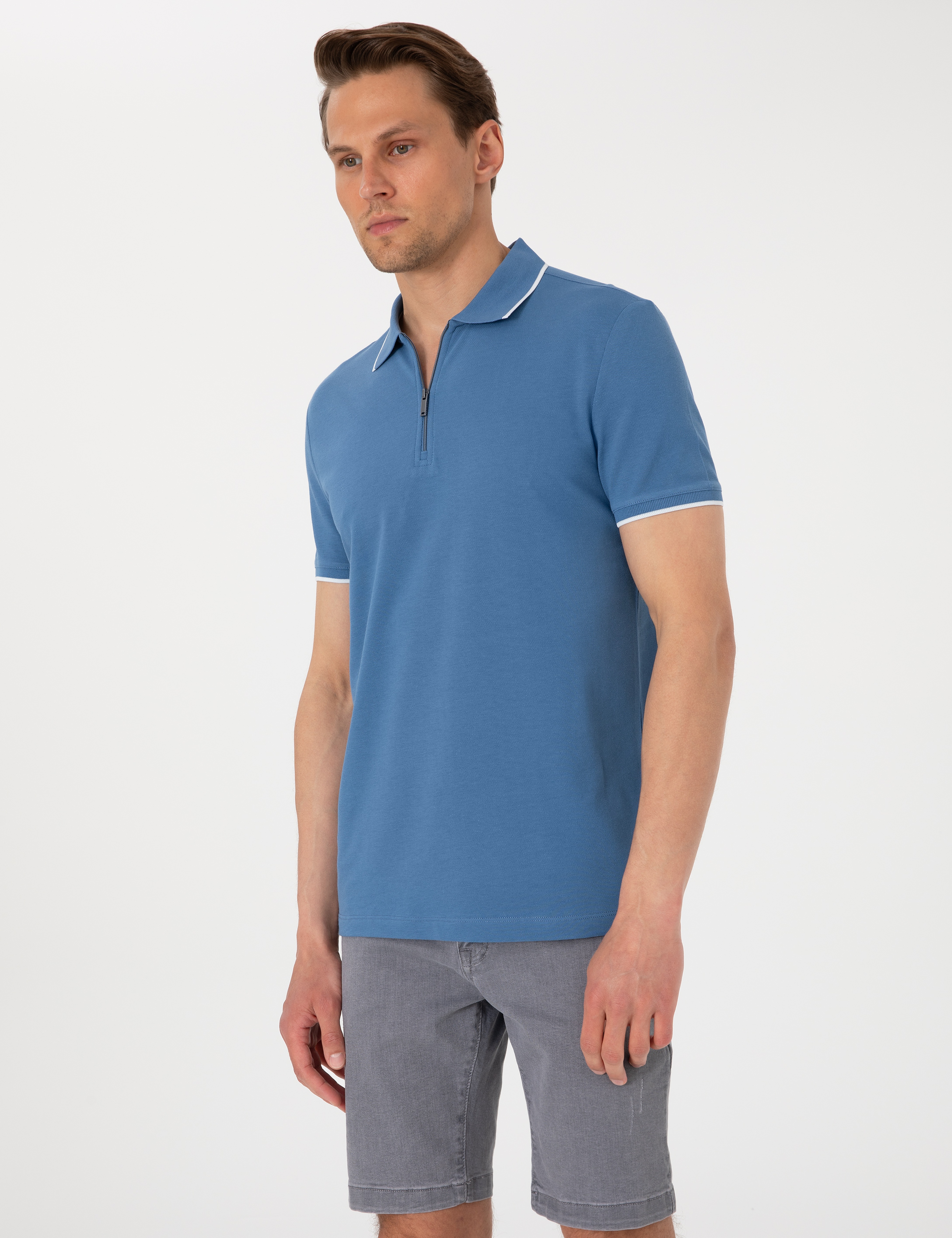Koyu Mavi Slim Fit Polo Yaka Tişört - Image 3
