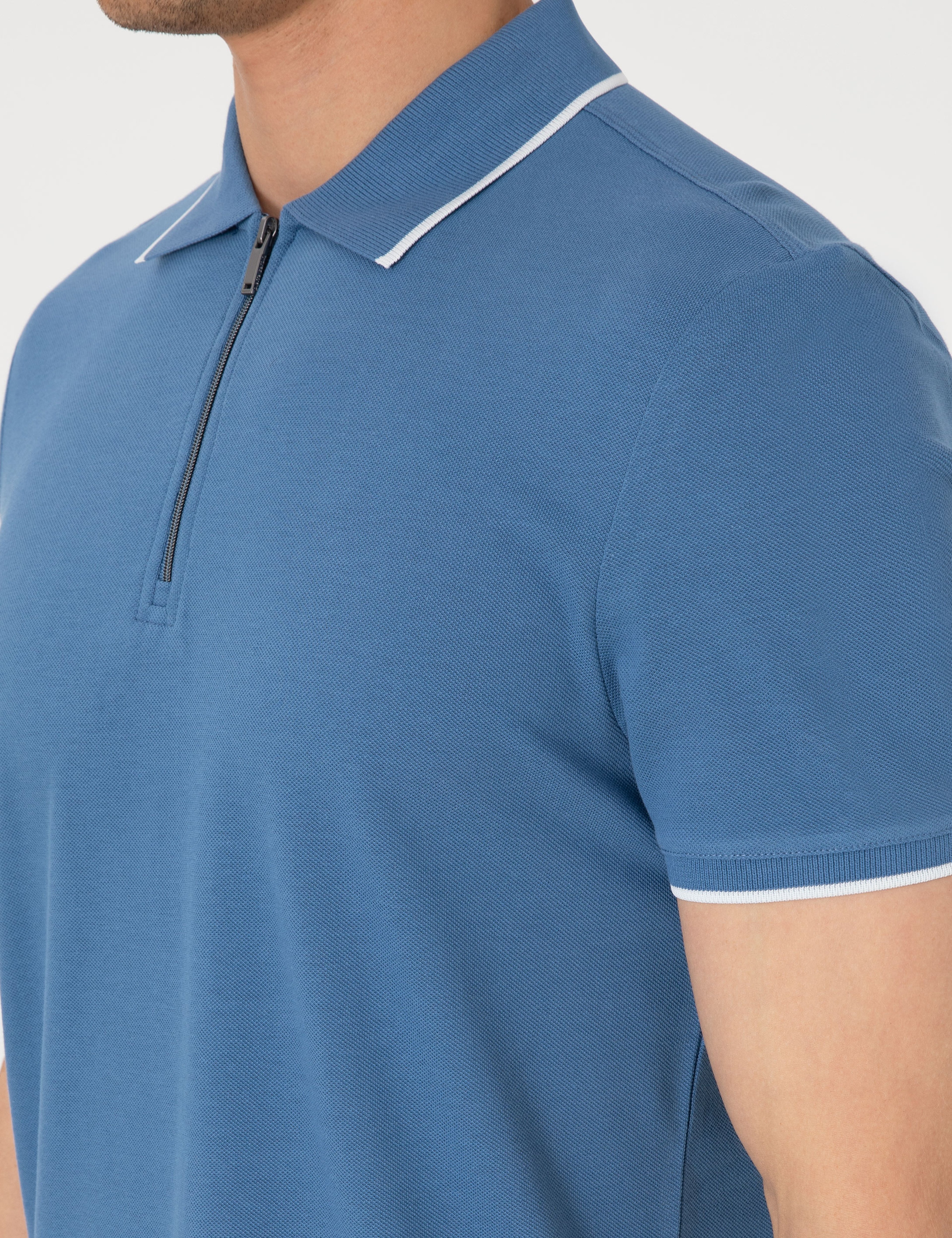 Koyu Mavi Slim Fit Polo Yaka Tişört - Image 7