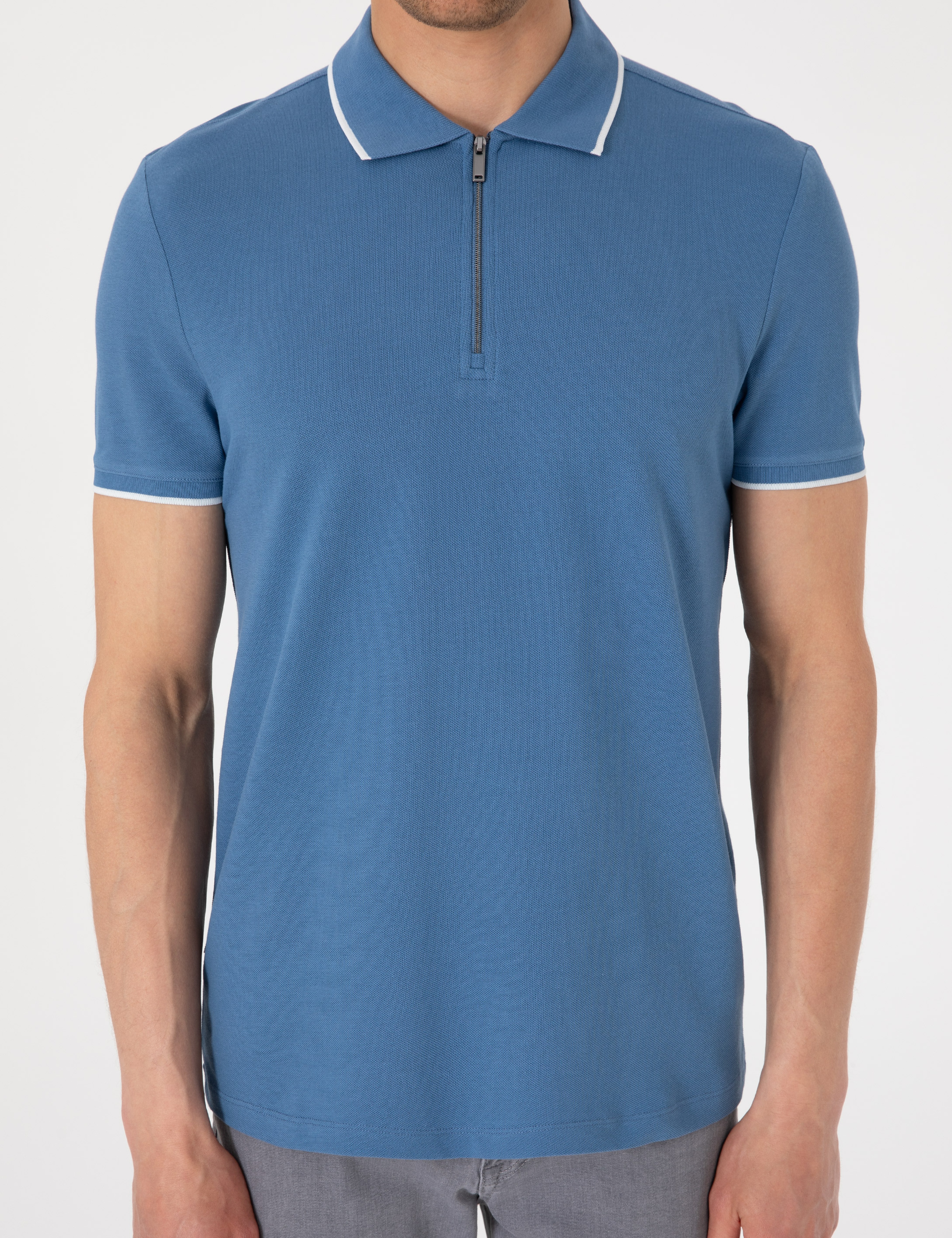 Koyu Mavi Slim Fit Polo Yaka Tişört - Image 6