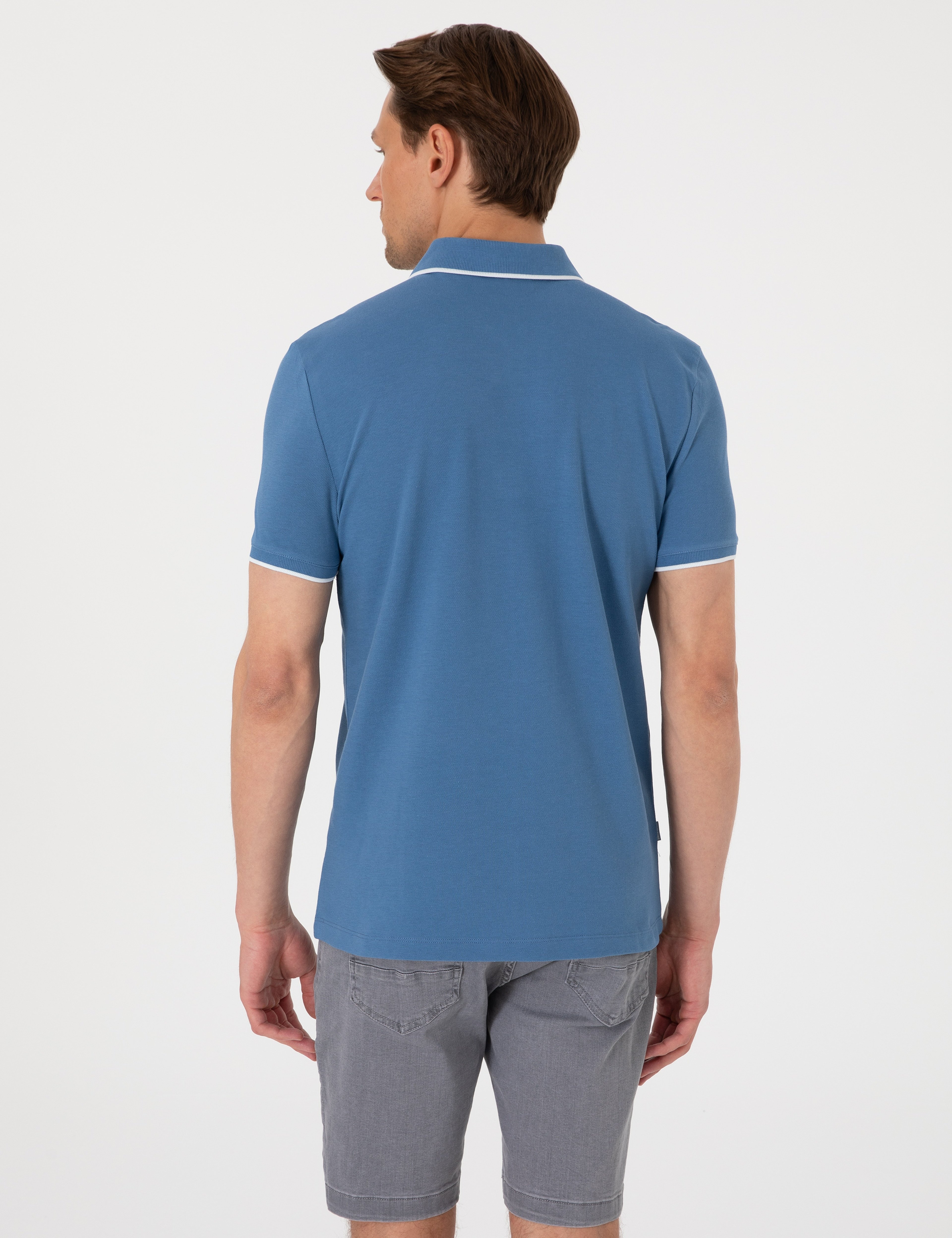 Koyu Mavi Slim Fit Polo Yaka Tişört - Image 5