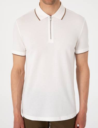 Ekru Slim Fit Polo Yaka Tişört
