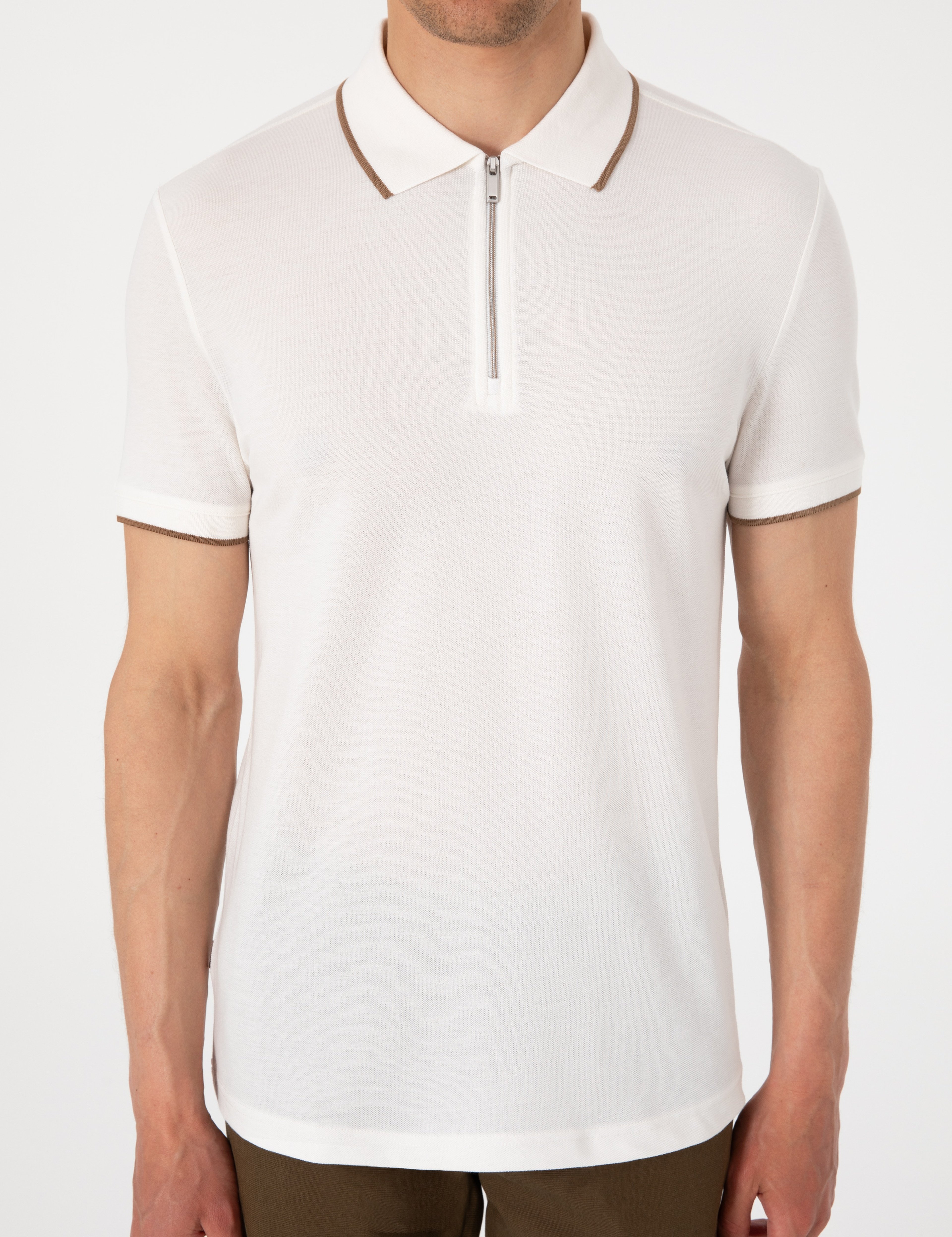 Ekru Slim Fit Polo Yaka Tişört - Image 6