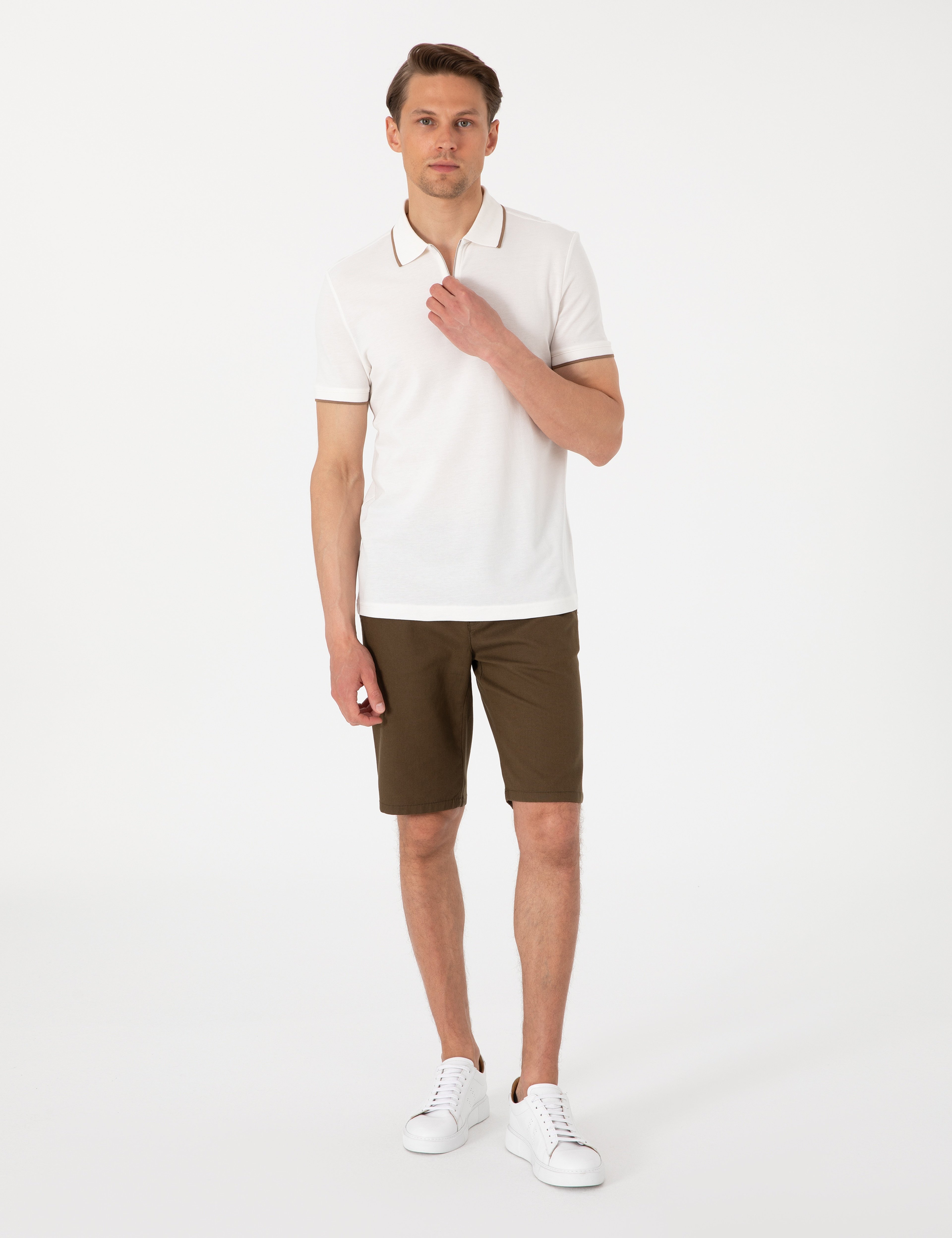 Ekru Slim Fit Polo Yaka Tişört - Image 4