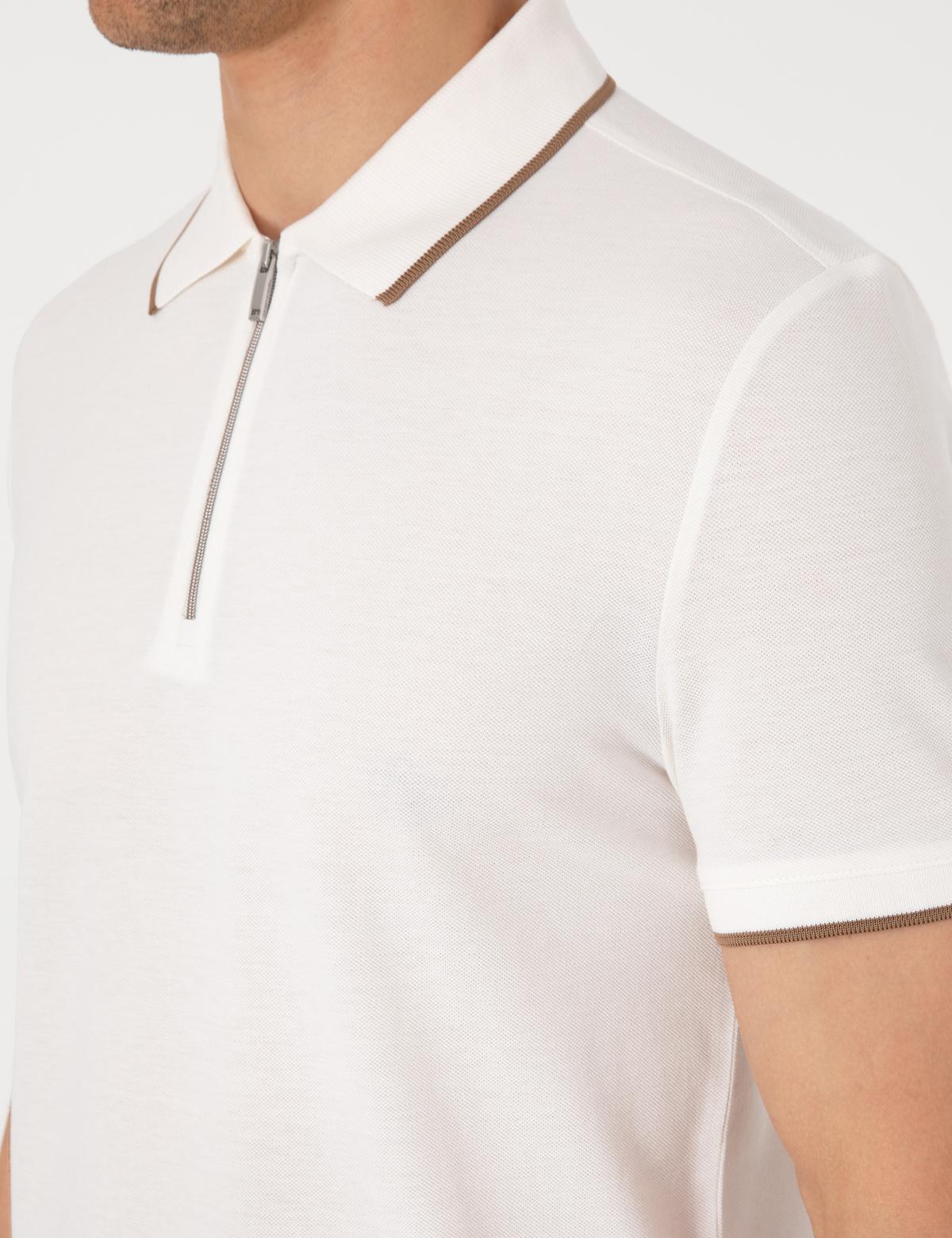 Ekru Slim Fit Polo Yaka Tişört - 50307516007