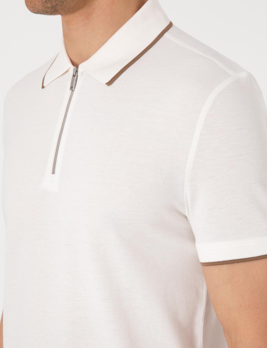 Ekru Slim Fit Polo Yaka Tişört