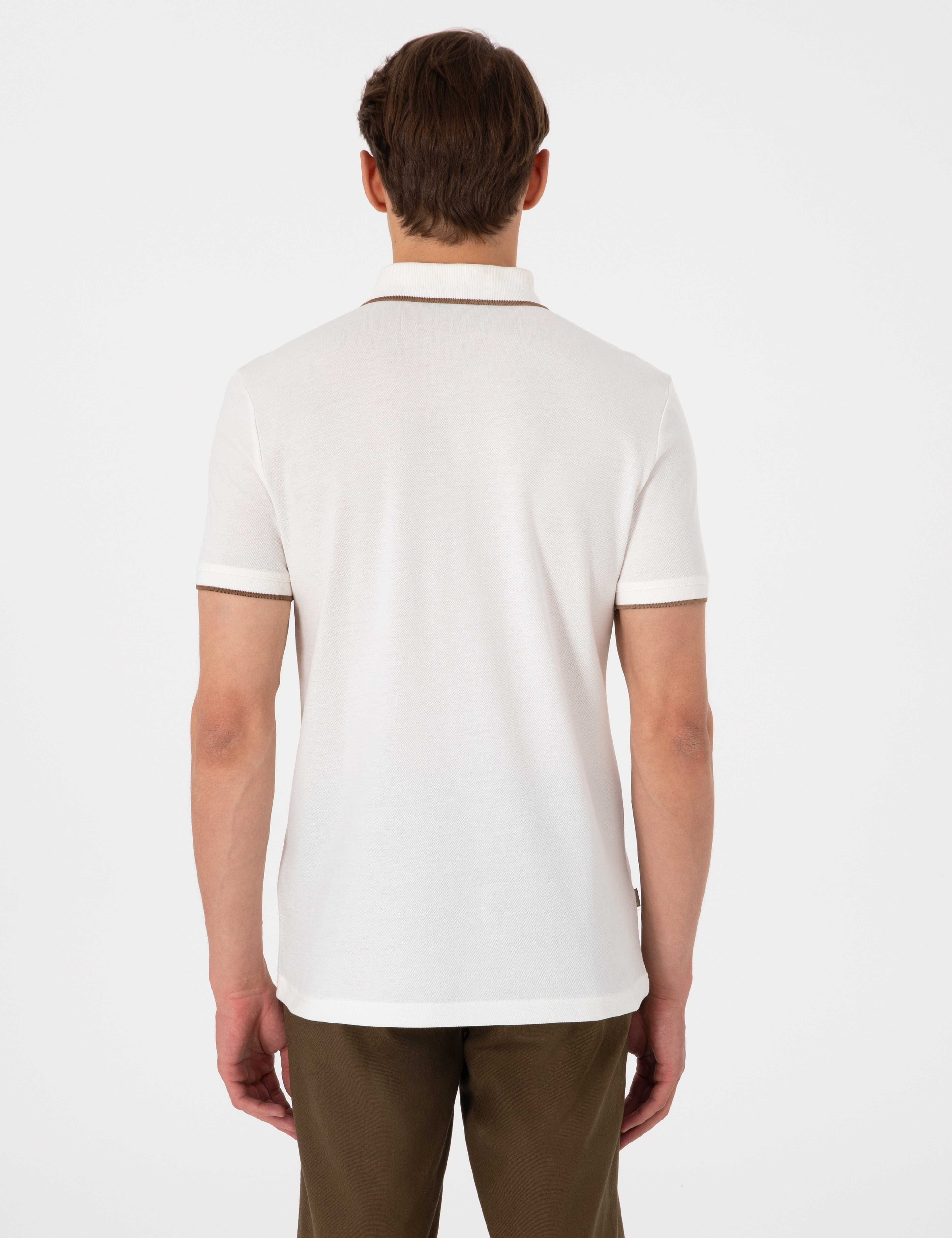 Ekru Slim Fit Polo Yaka Tişört