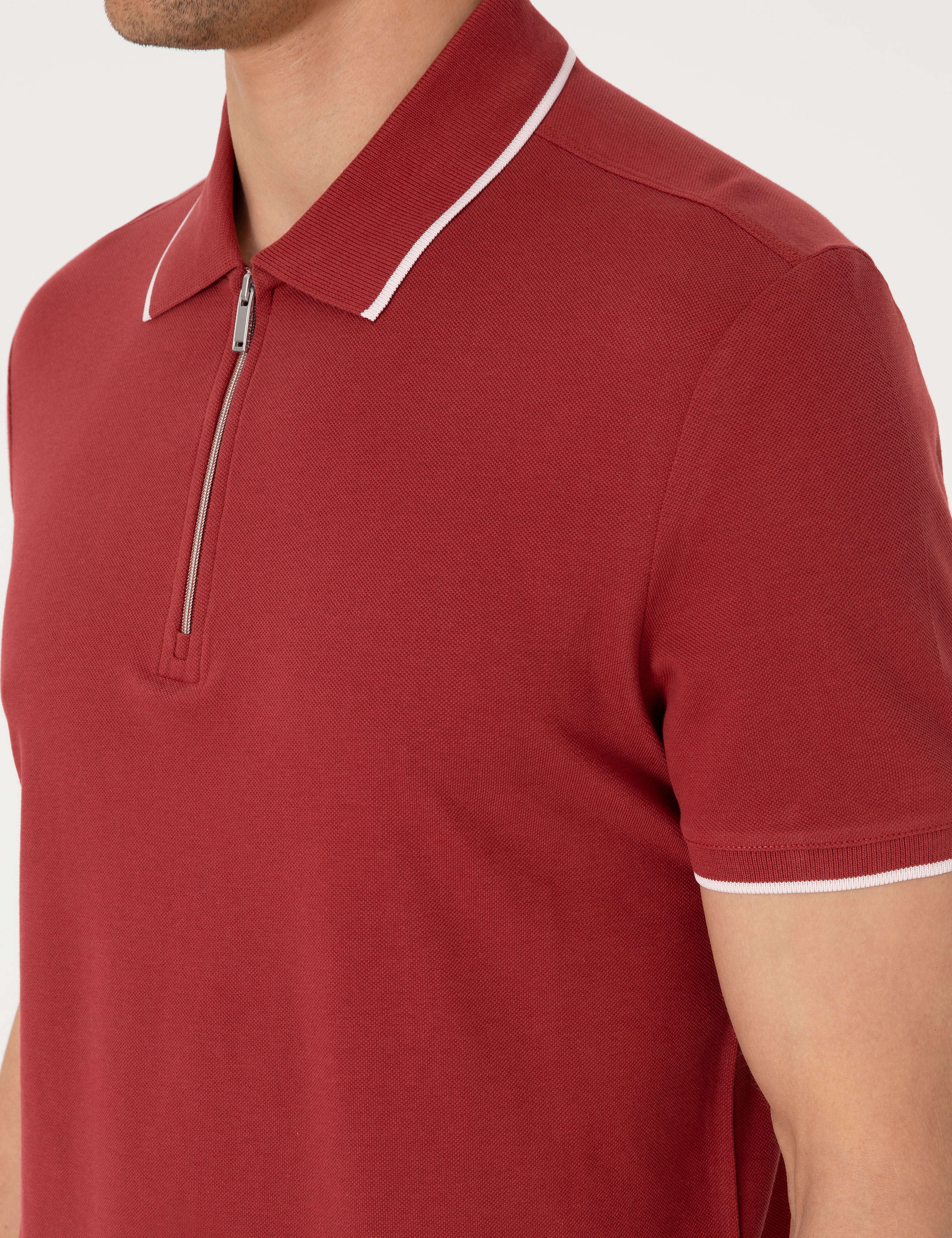 Nar Slim Fit %100 Pamuk Fermuarlı Polo Yaka Tişört