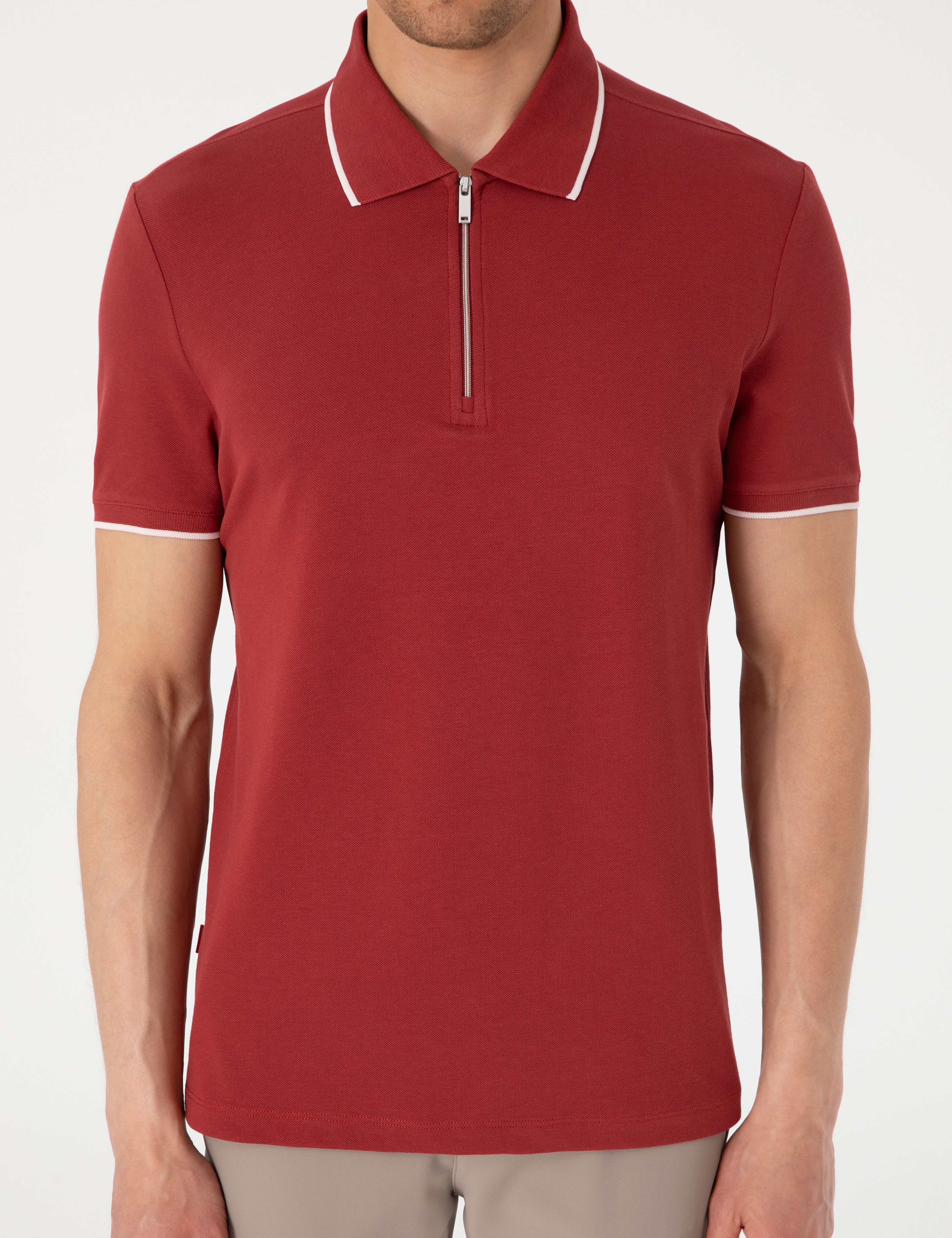Nar Slim Fit %100 Pamuk Fermuarlı Polo Yaka Tişört - Image 6