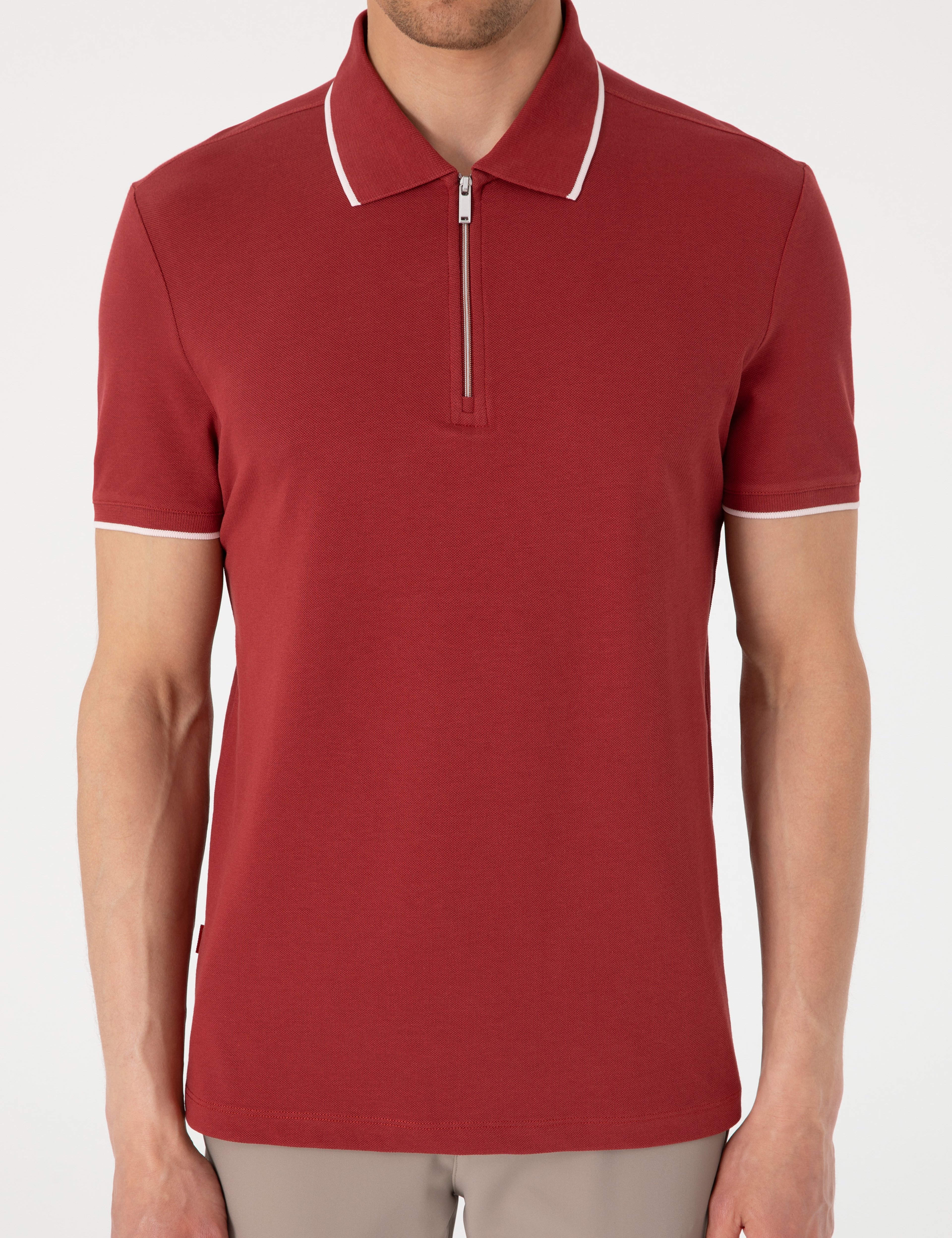Nar Slim Fit %100 Pamuk Fermuarlı Polo Yaka Tişört