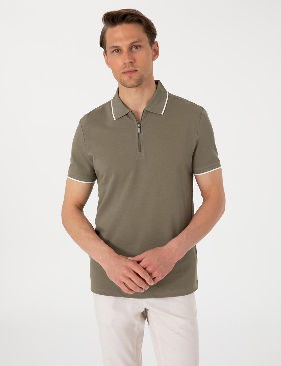 Haki Slim Fit Polo Yaka Tişört