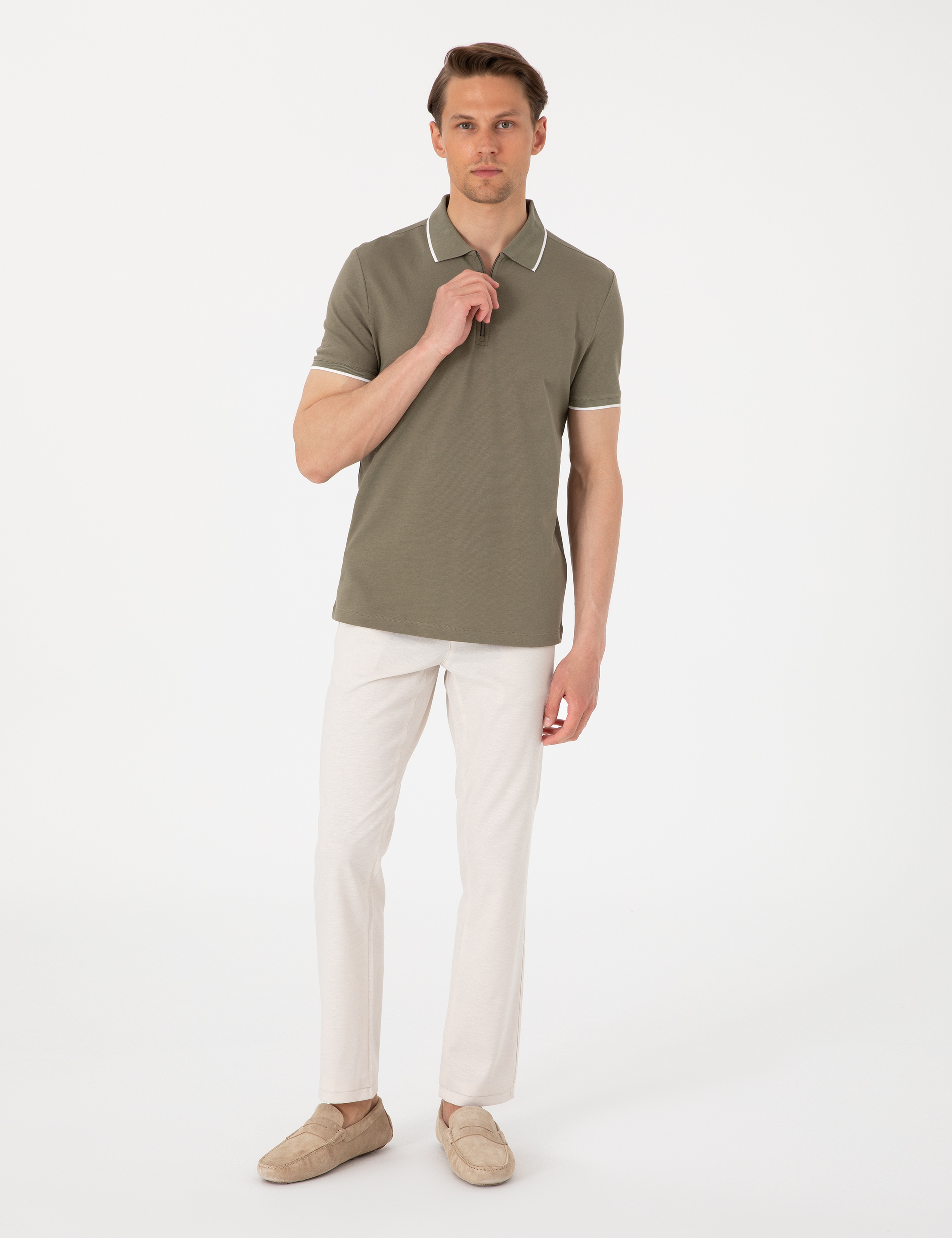 Haki Slim Fit Polo Yaka Tişört