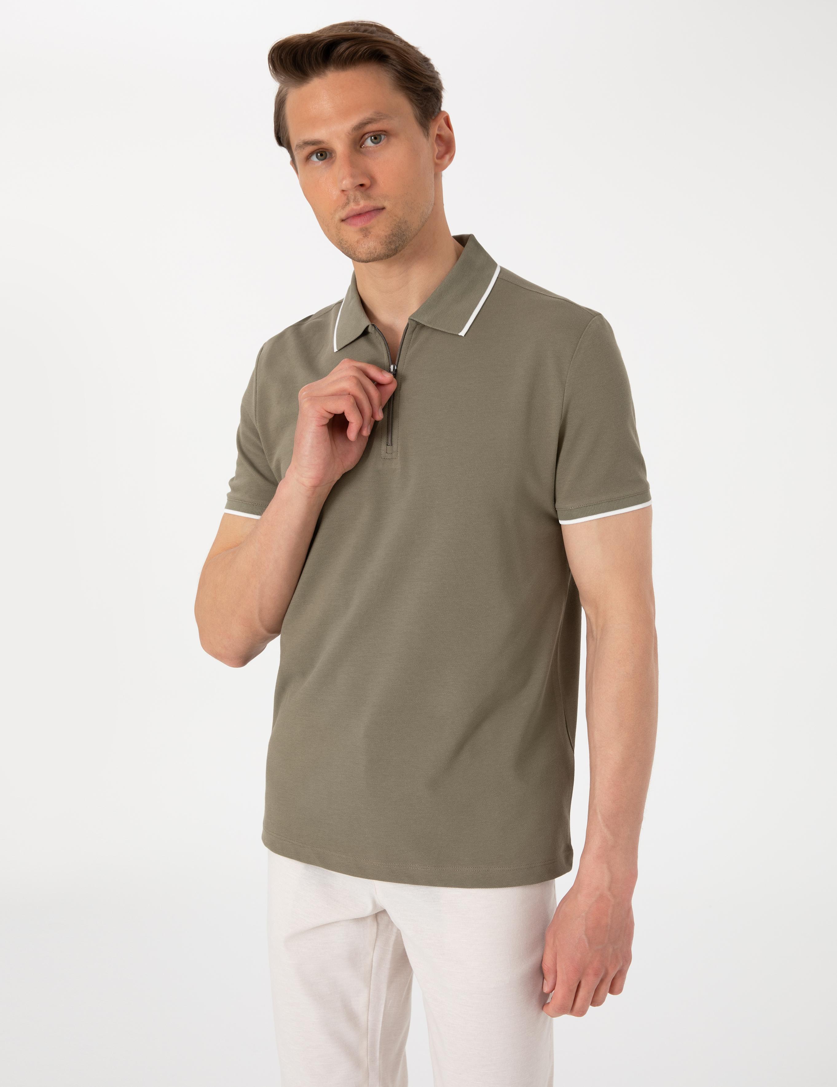 Haki Slim Fit Polo Yaka Tişört