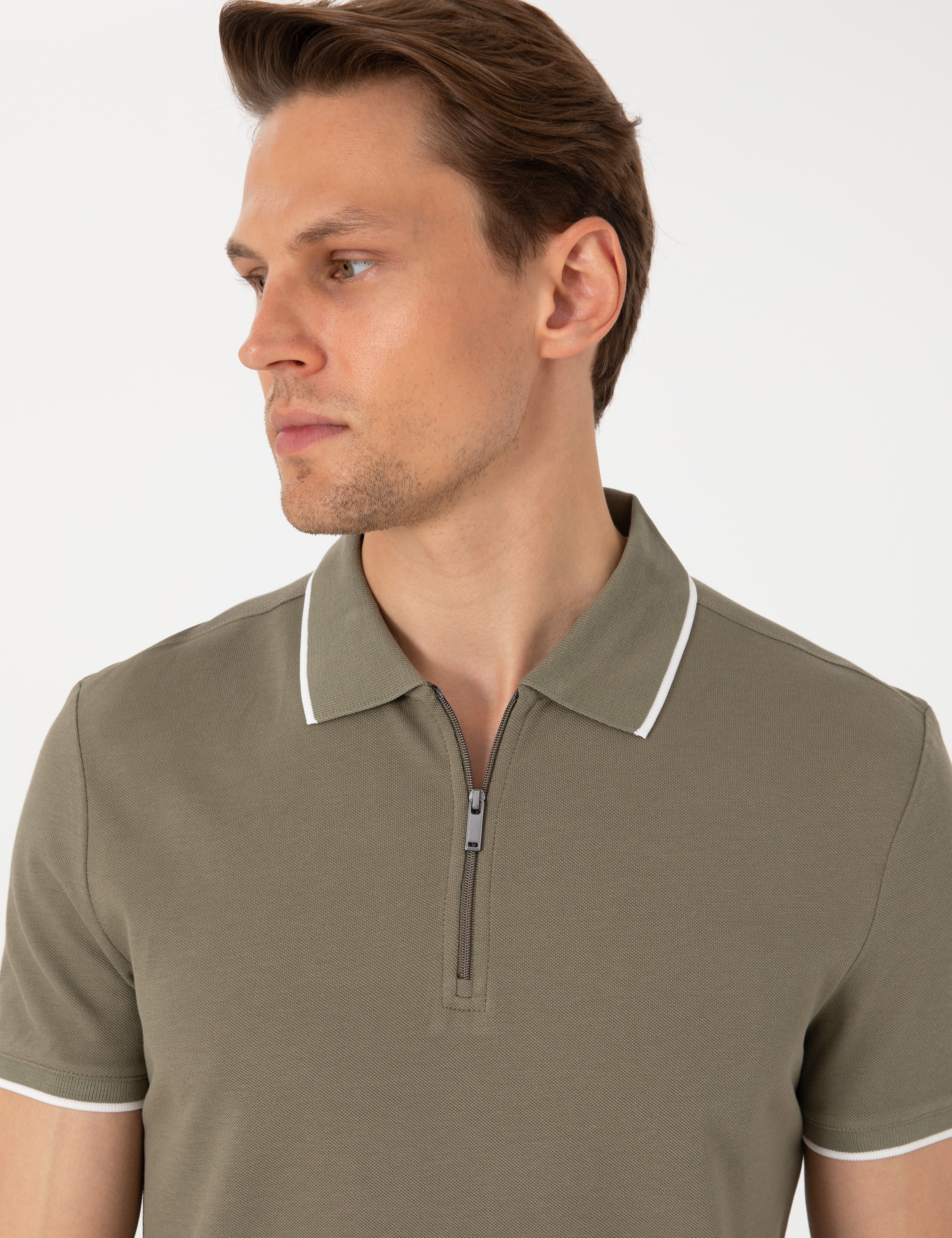 Haki Slim Fit Polo Yaka Tişört - Image 2