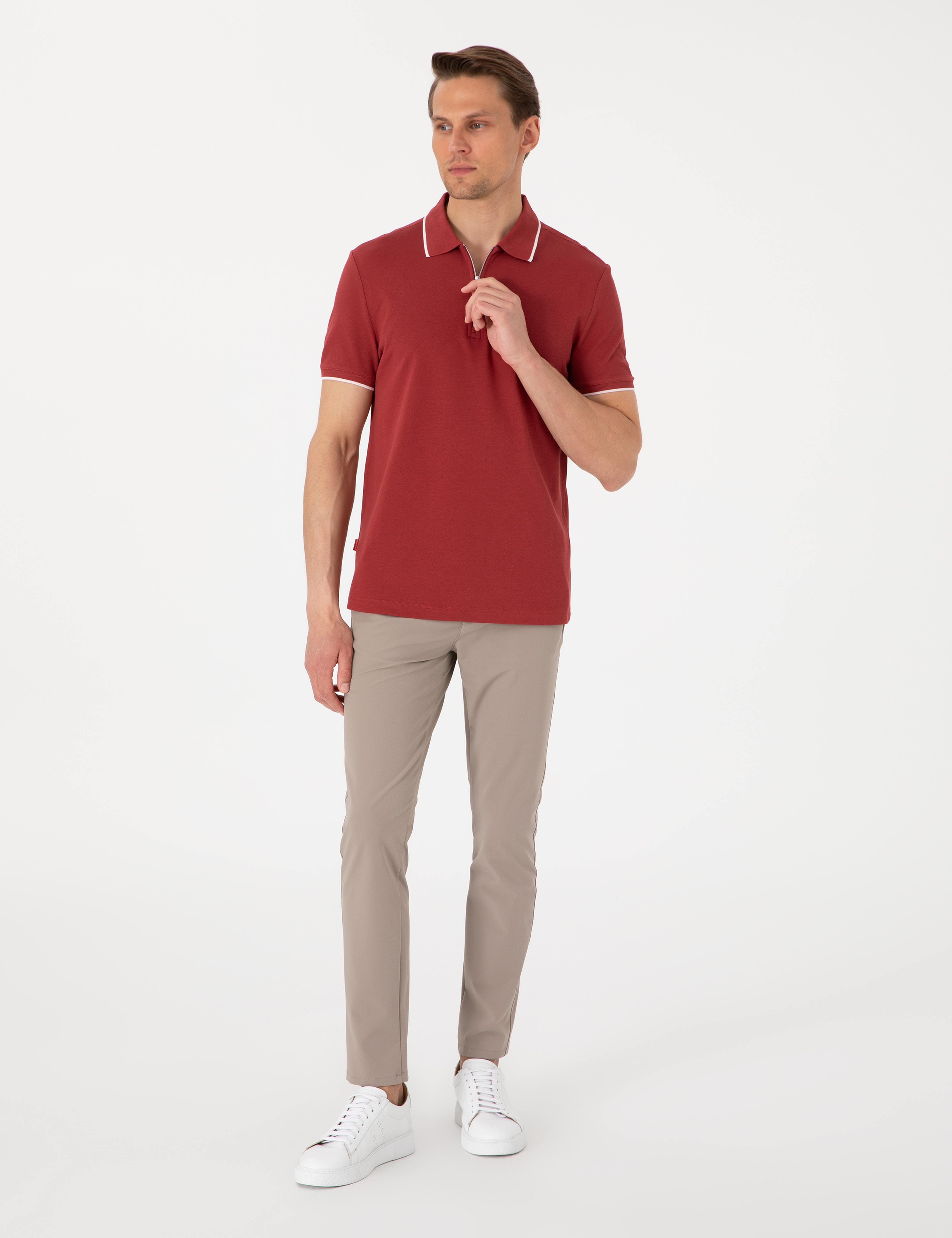 Nar Slim Fit %100 Pamuk Fermuarlı Polo Yaka Tişört - Image 4