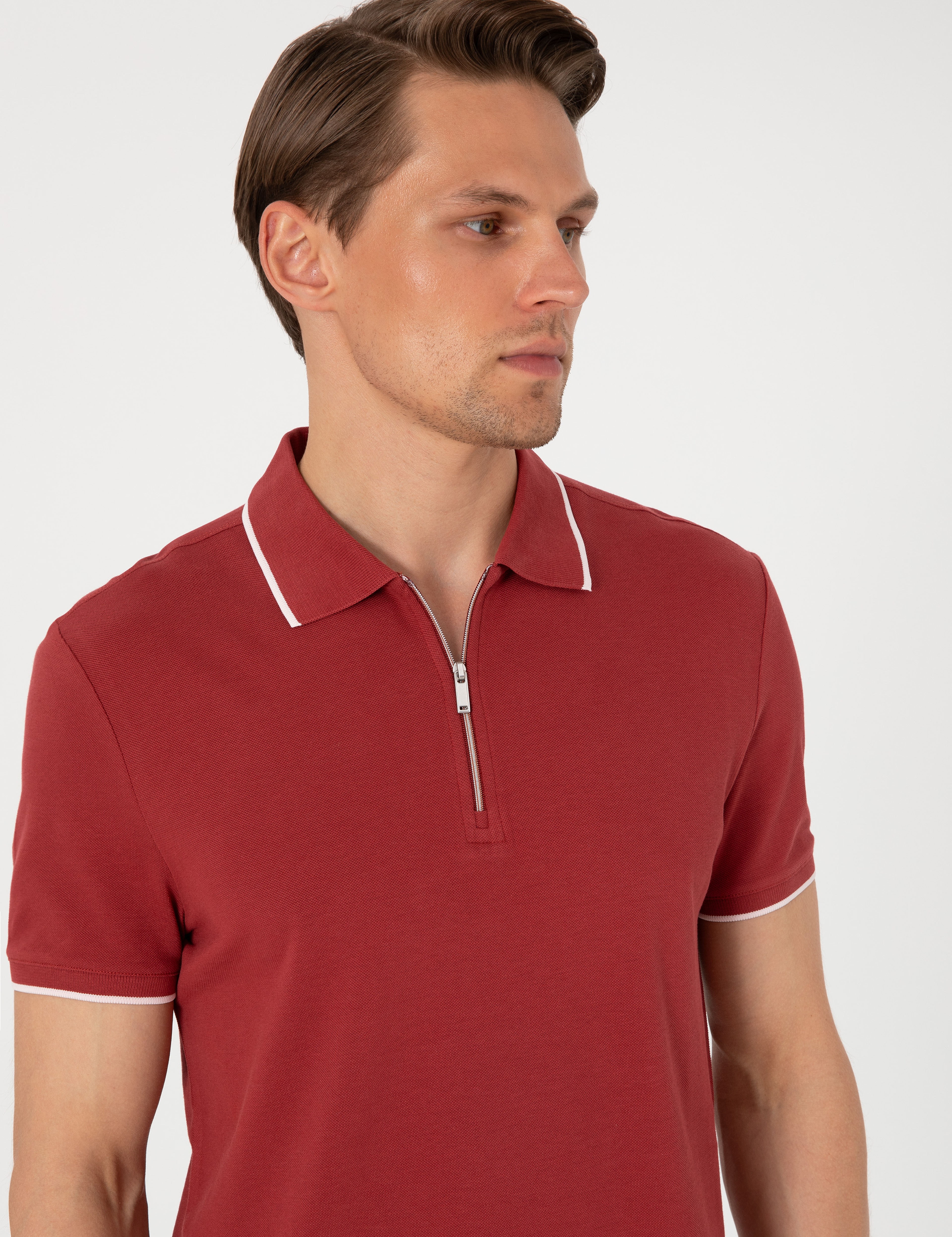 Nar Slim Fit %100 Pamuk Fermuarlı Polo Yaka Tişört - Image 2