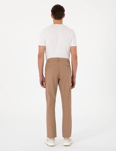 Kahverengi Slim Fit Keten Karışımlı Beli Lastikli Kanvas Pantolon