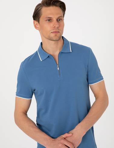 Koyu Mavi Slim Fit Polo Yaka Tişört