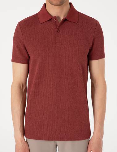 Nar Slim Fit Örme Dokulu Polo Yaka Tişört