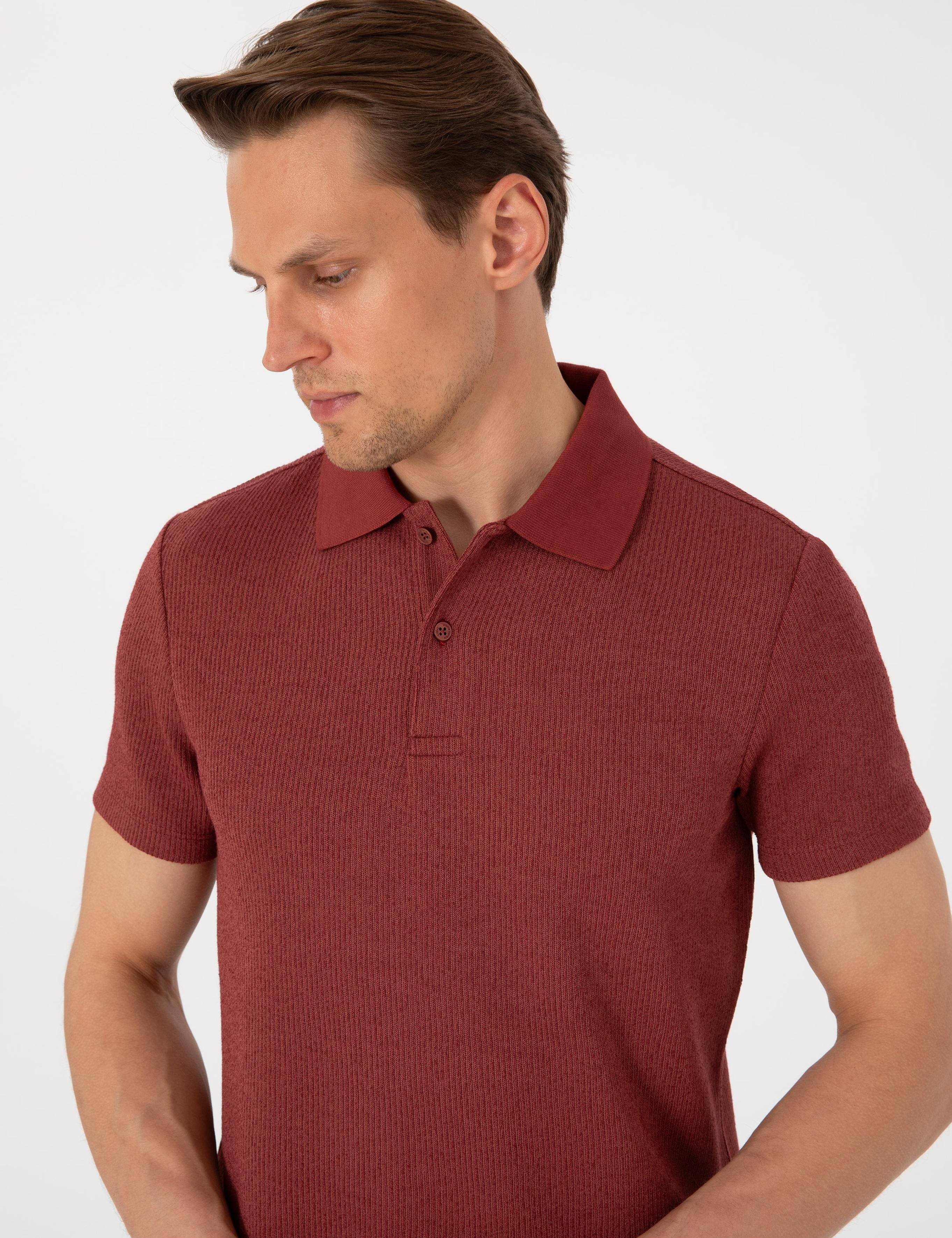 Nar Slim Fit Örme Dokulu Polo Yaka Tişört