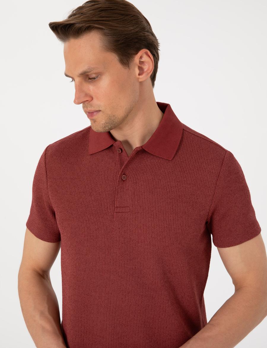 Nar Slim Fit Örme Dokulu Polo Yaka Tişört