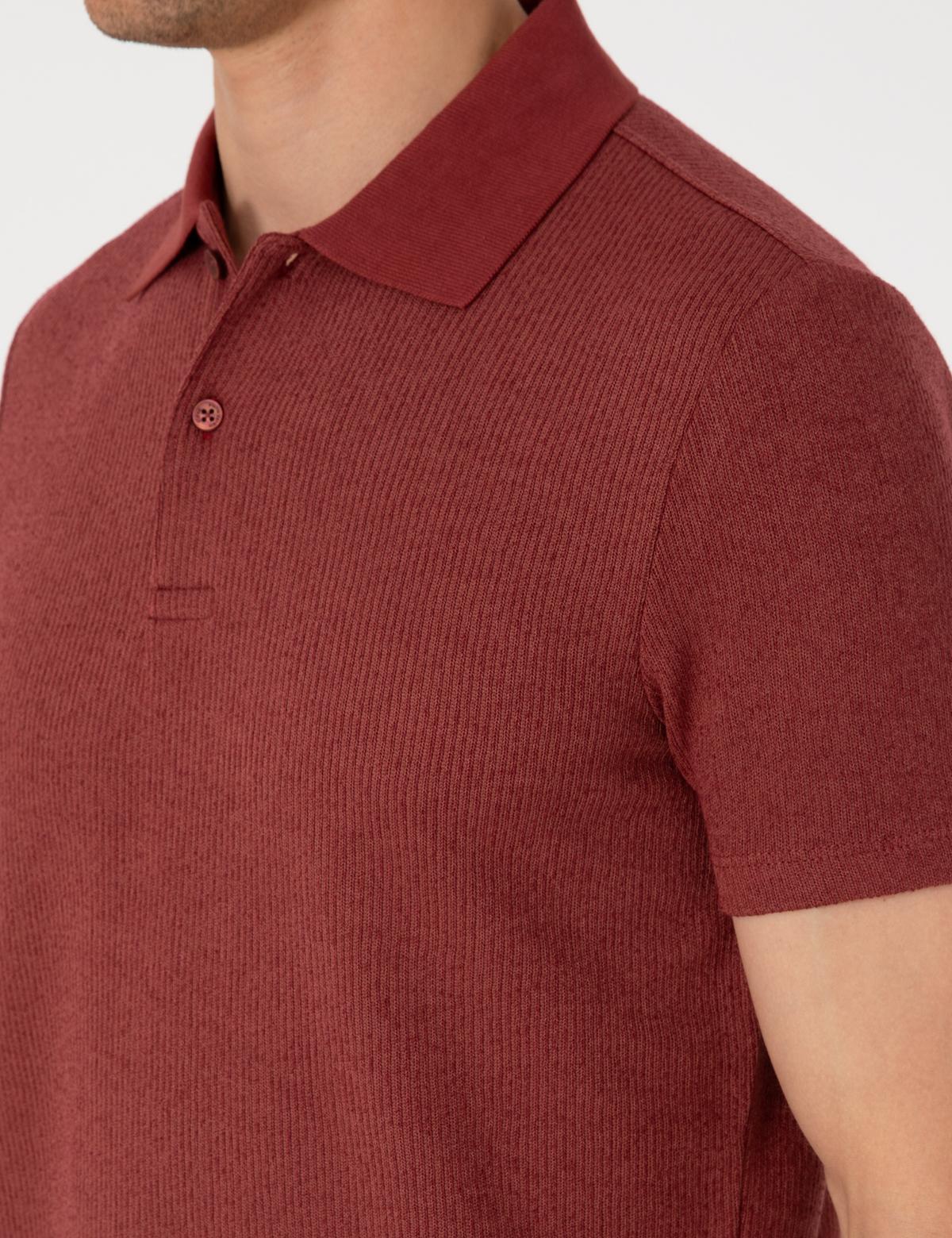 Nar Slim Fit Örme Dokulu Polo Yaka Tişört - 50310171062