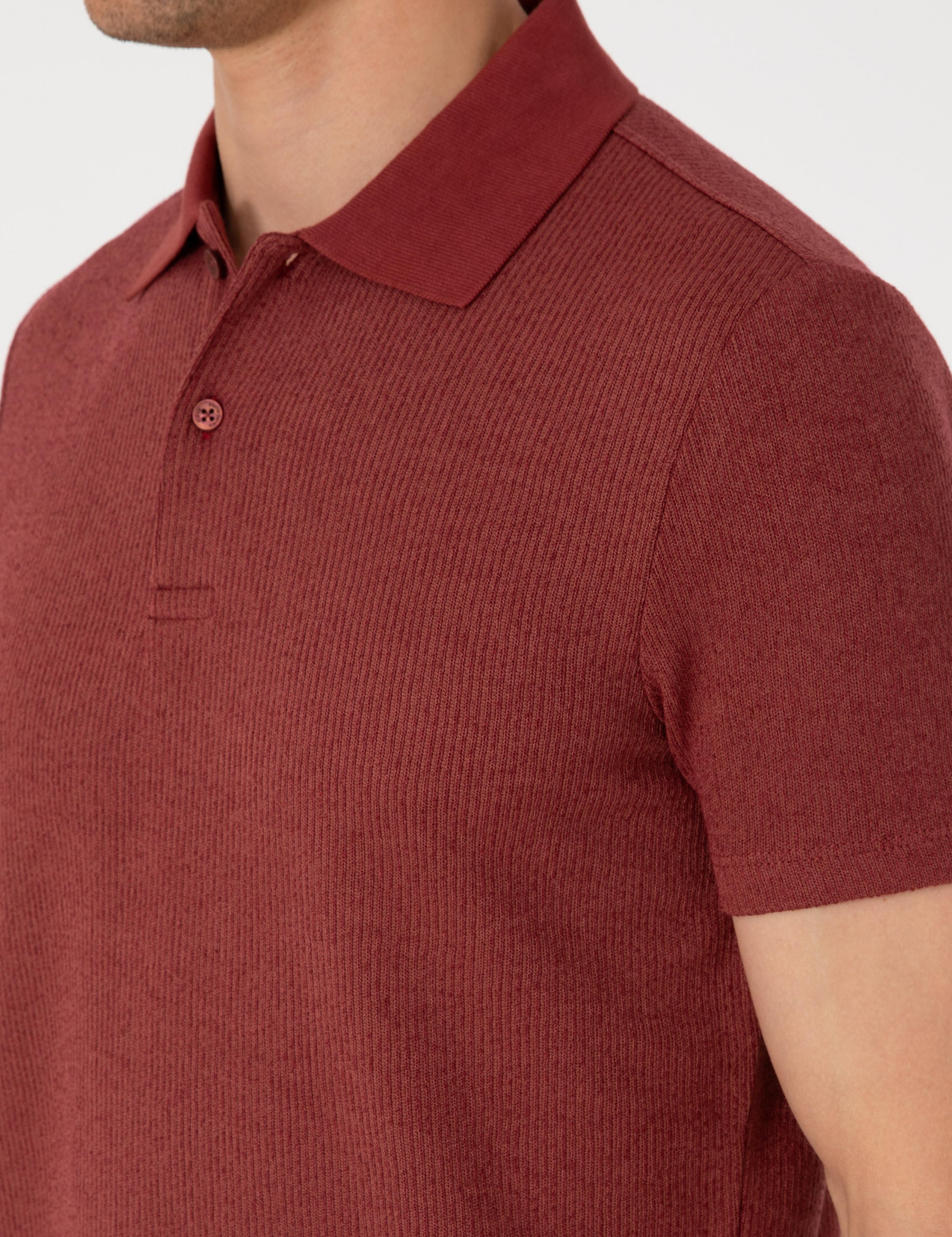 Nar Slim Fit Örme Dokulu Polo Yaka Tişört