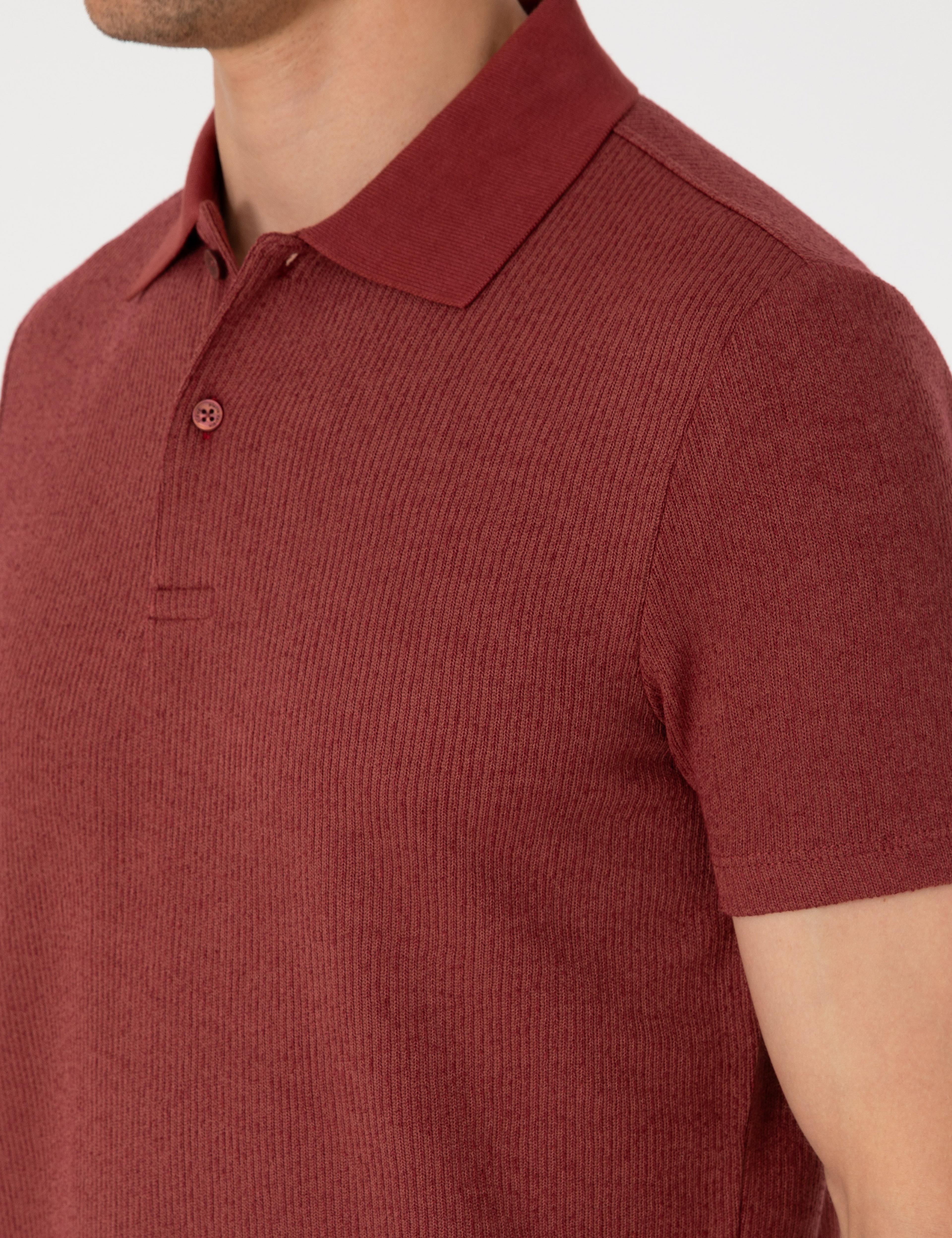 Nar Slim Fit Örme Dokulu Polo Yaka Tişört - Image 7