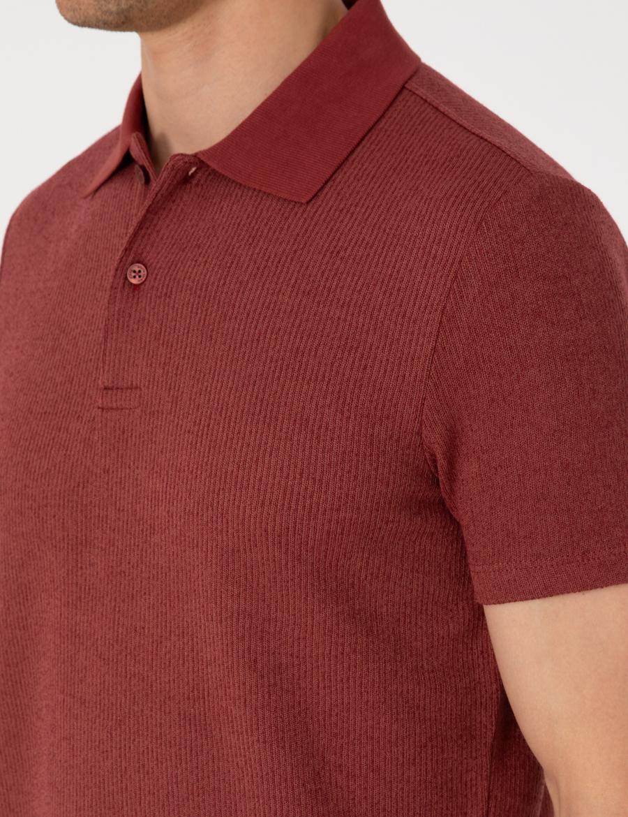 Nar Slim Fit Örme Dokulu Polo Yaka Tişört