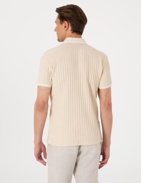 Bej Slim Fit Örme Dokulu Polo Yaka Tişört - 50310162023