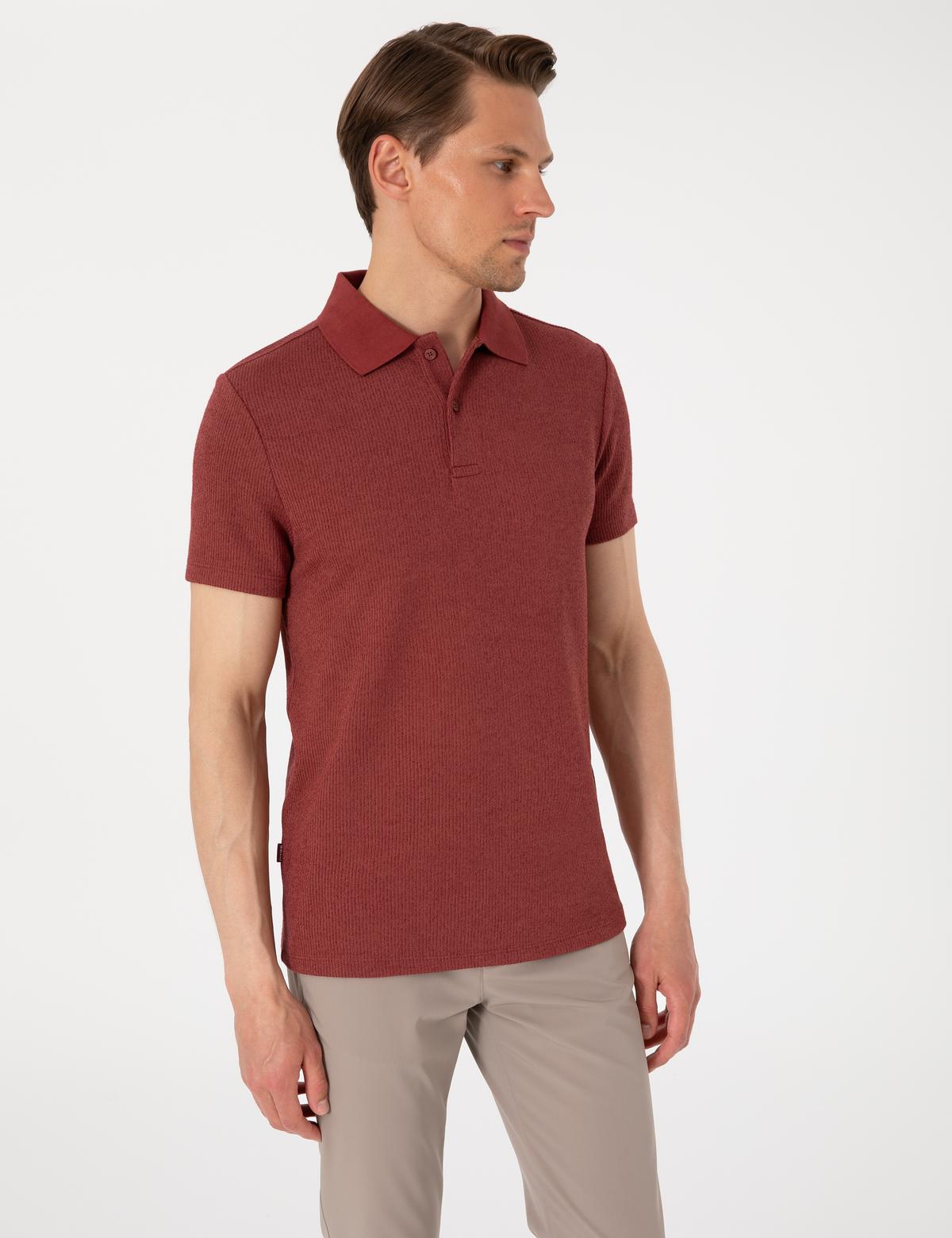 Nar Slim Fit Örme Dokulu Polo Yaka Tişört - 50310171062