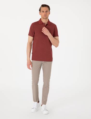 Nar Slim Fit Örme Dokulu Polo Yaka Tişört