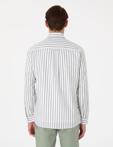 Haki  Regular Fit Çizgili Uzun Kollu Gömlek - 50307093005