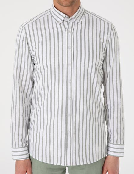 Haki  Regular Fit Çizgili Uzun Kollu Gömlek - 50307093005