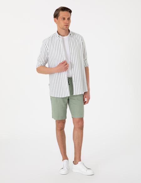 Haki  Regular Fit Çizgili Uzun Kollu Gömlek - 50307093005