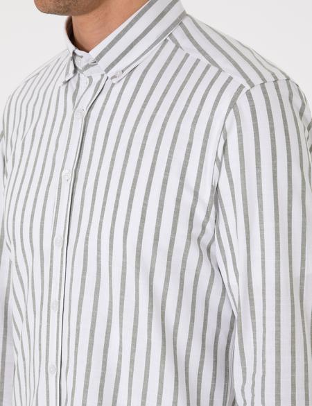 Haki  Regular Fit Çizgili Uzun Kollu Gömlek - 50307093005