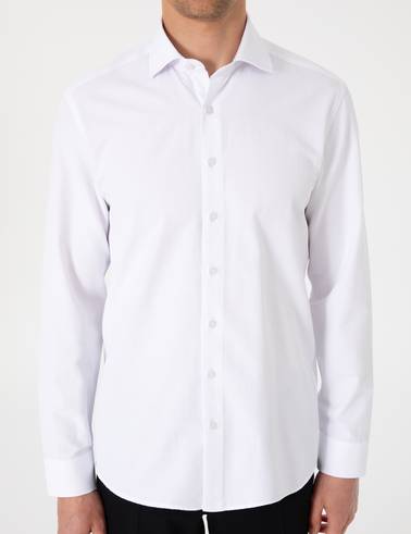 Beyaz Slim Fit Uzun Kollu Armürlü Gömlek