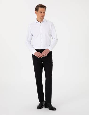 Beyaz Slim Fit Uzun Kollu Armürlü Gömlek