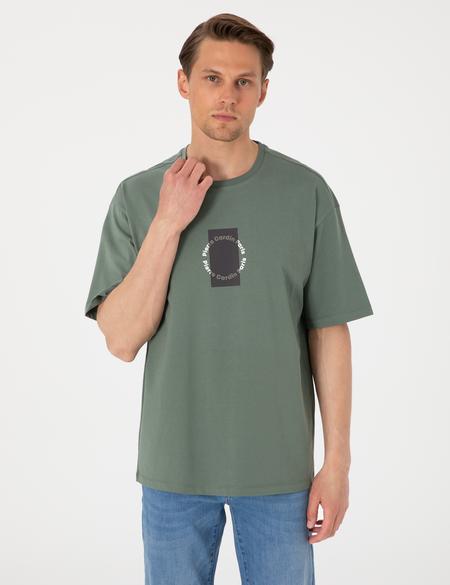 Haki Comfort Fit Bisiklet Yaka Tişört - 50310155026