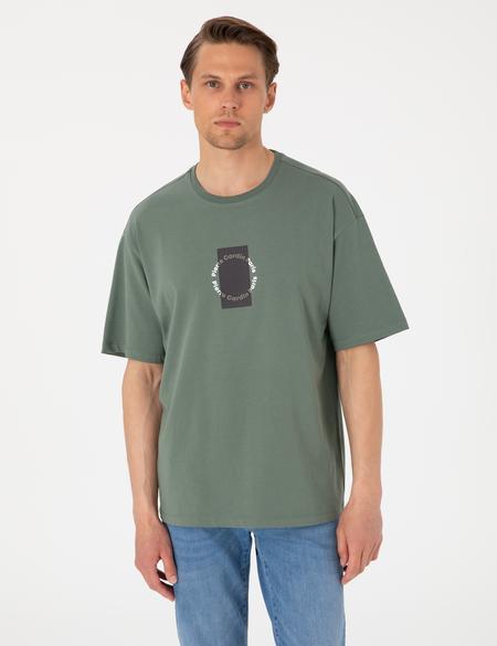 Haki Comfort Fit Bisiklet Yaka Tişört - 50310155026