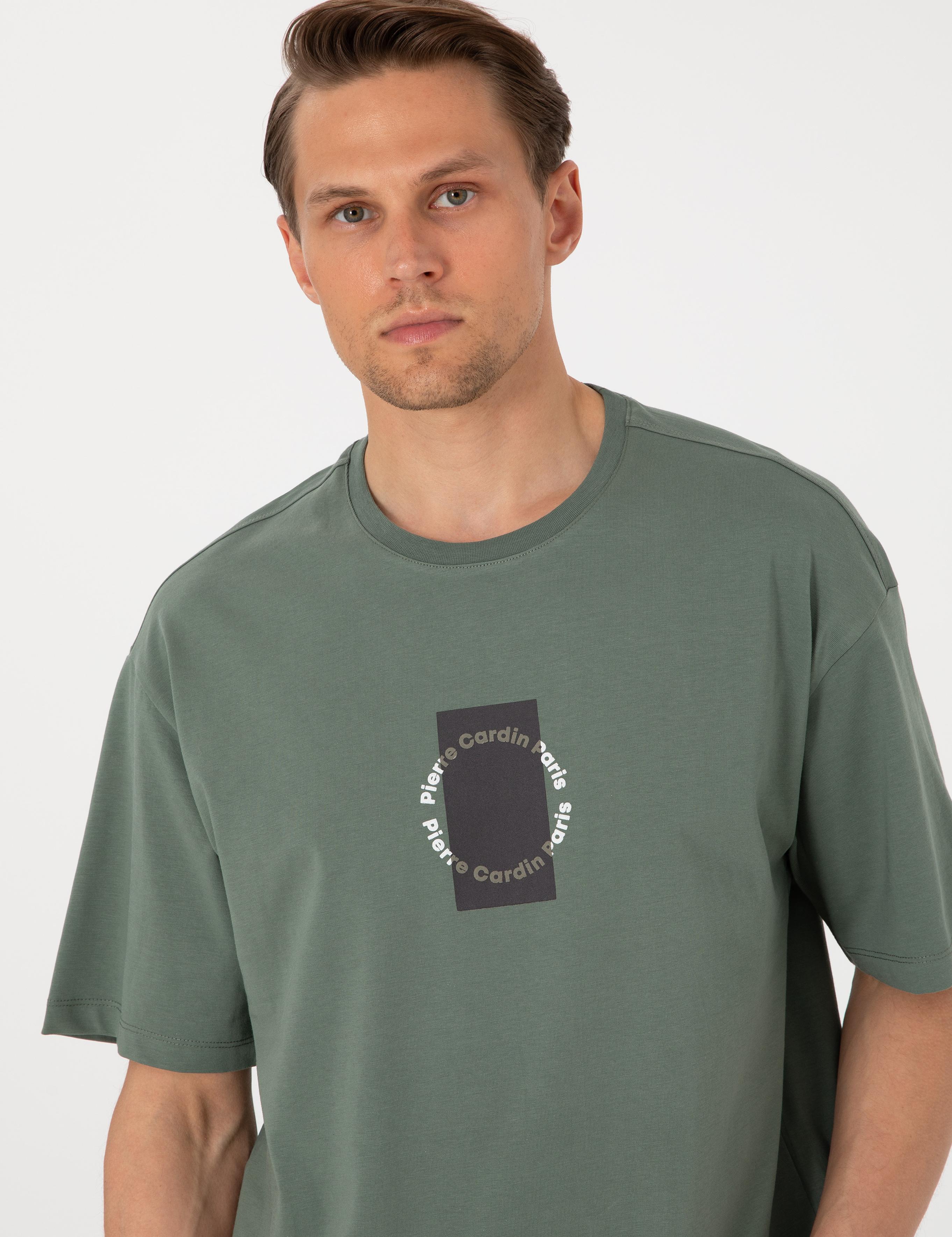 Haki Comfort Fit Bisiklet Yaka Tişört