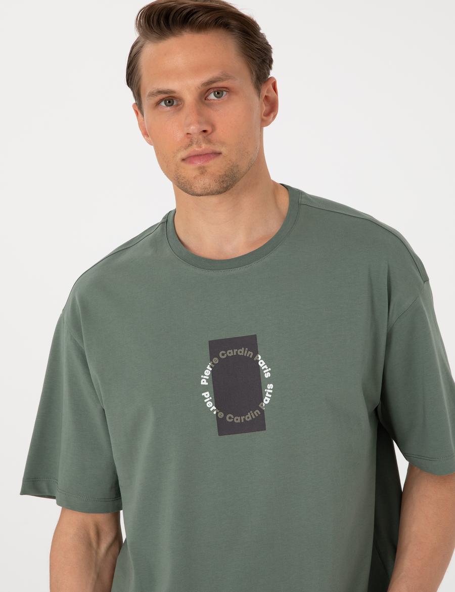 Haki Comfort Fit Bisiklet Yaka Tişört