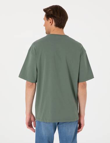 Haki Comfort Fit Bisiklet Yaka Tişört
