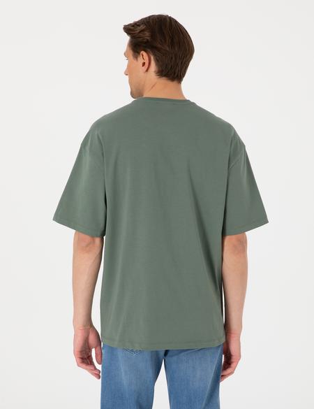 Haki Comfort Fit Bisiklet Yaka Tişört - 50310155026