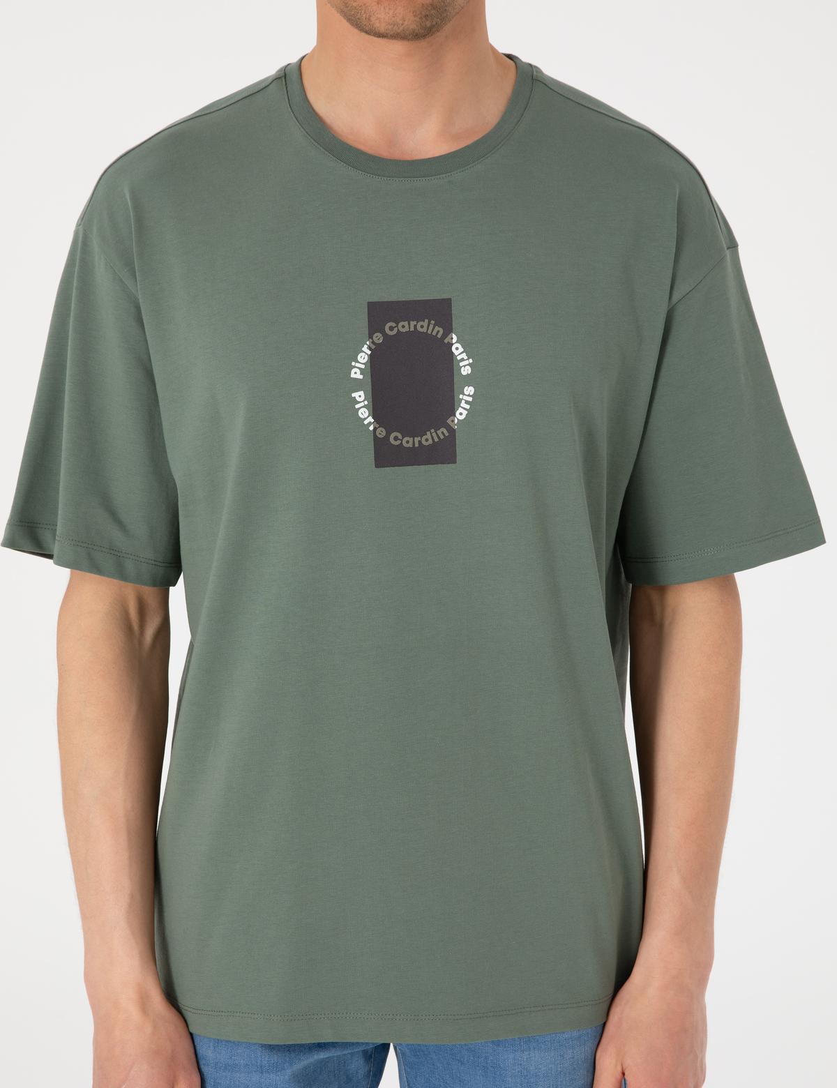 Haki Comfort Fit Bisiklet Yaka Tişört - 50310155026