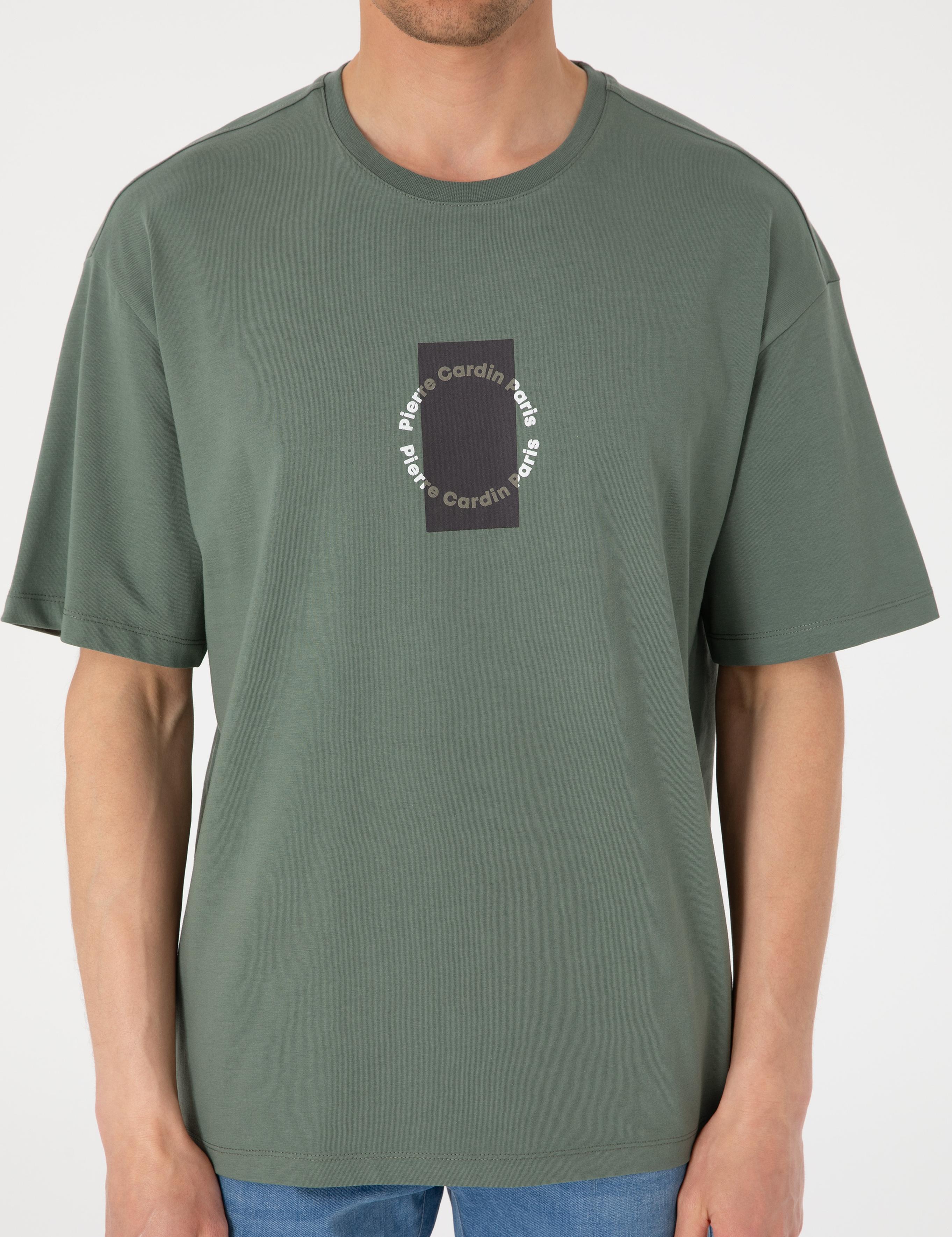 Haki Comfort Fit Bisiklet Yaka Tişört