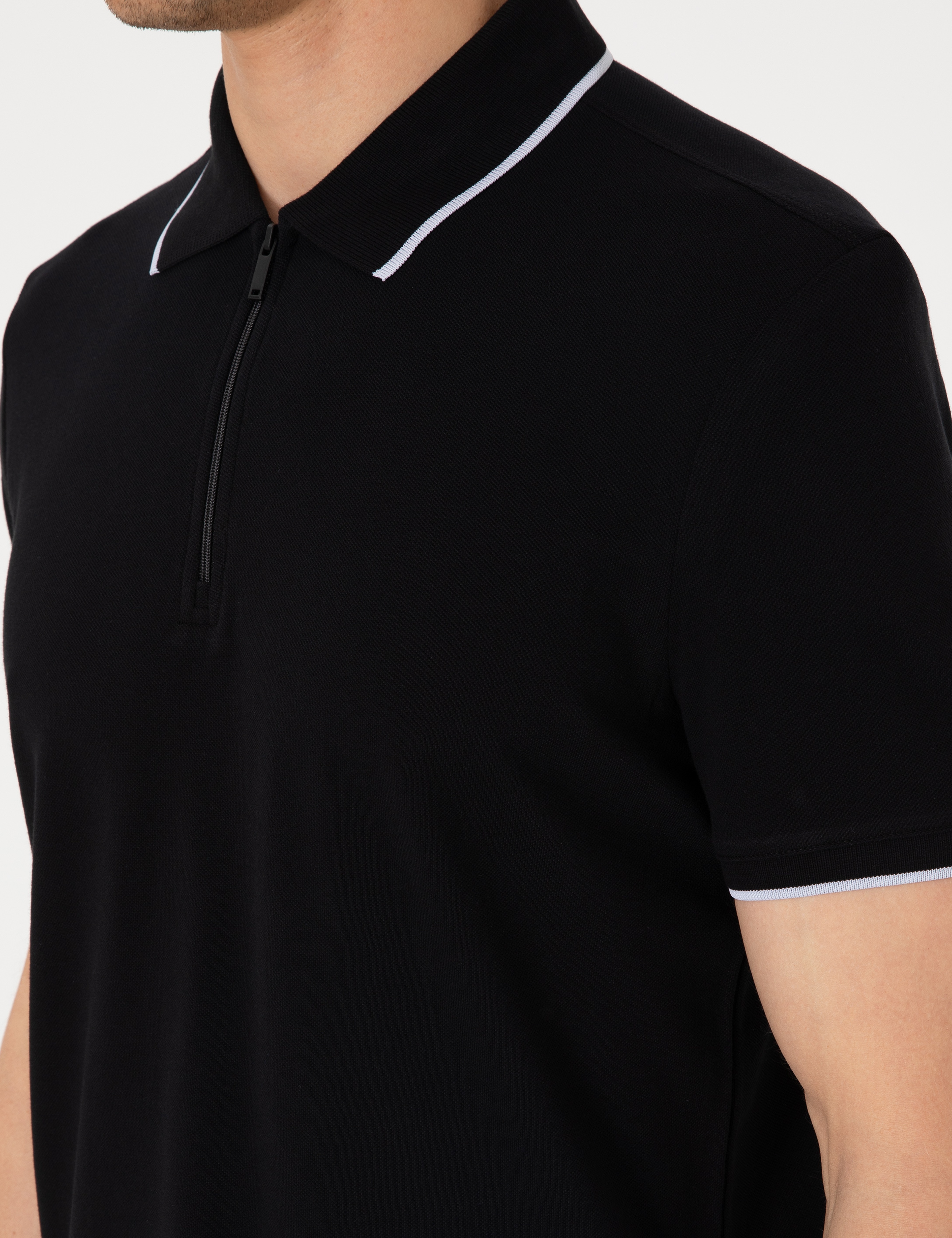 Siyah Slim Fit Polo Yaka Tişört - Image 7