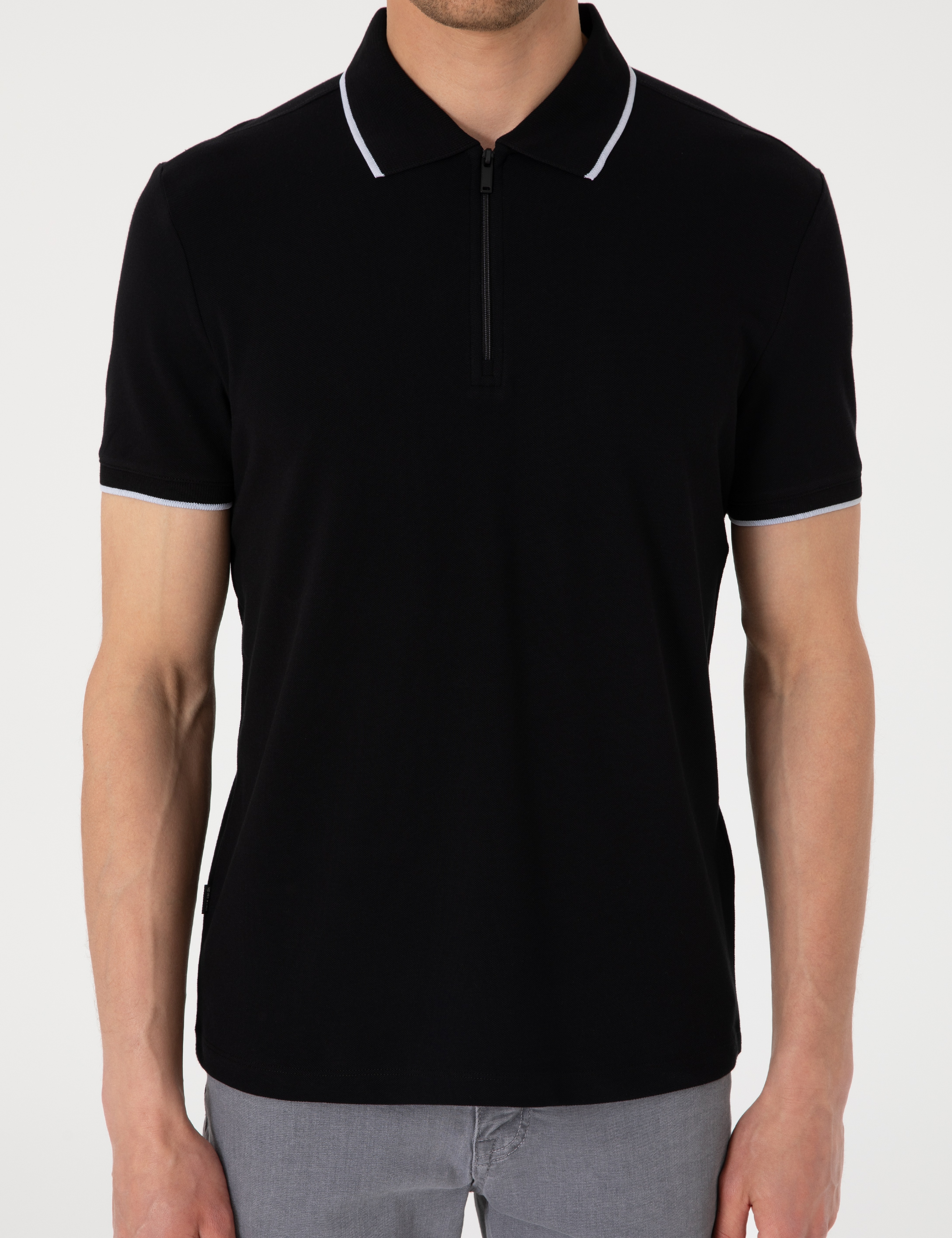 Siyah Slim Fit Polo Yaka Tişört - Image 6