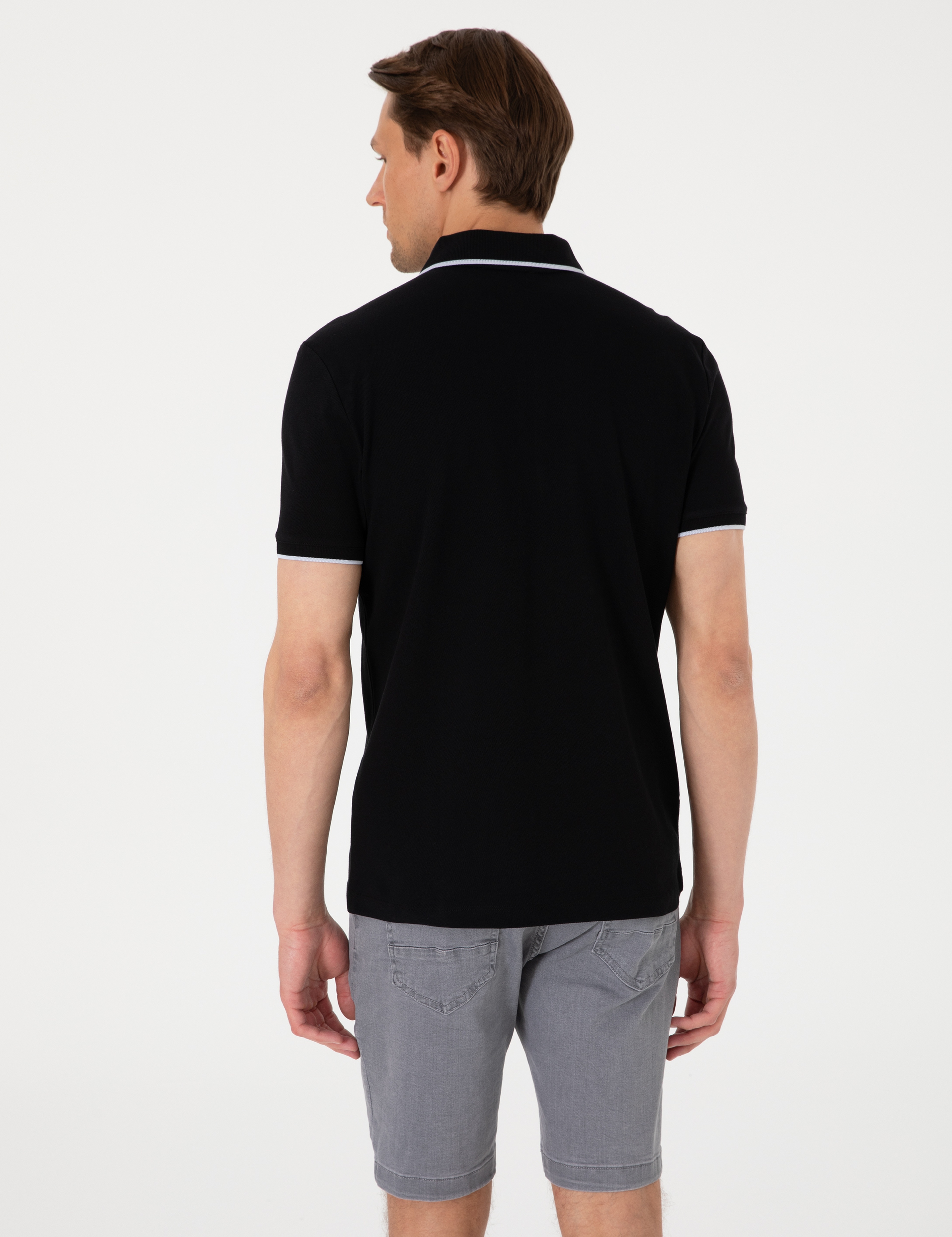 Siyah Slim Fit Polo Yaka Tişört - Image 5
