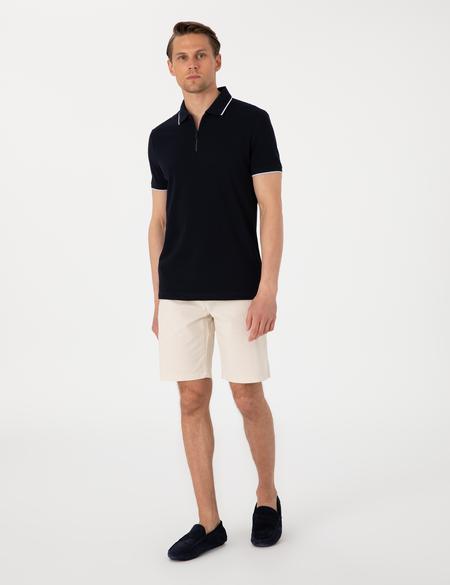 Bej Slim Fit Keten Karışımlı Beli Bağcıklı Dokuma Şort - 50308147002