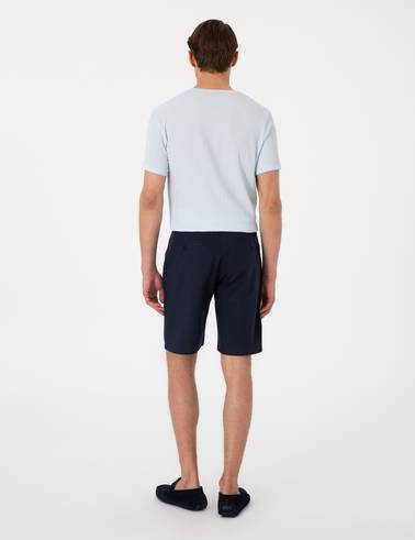 Lacivert Slim Fit Keten Karışımlı Beli Bağcıklı Dokuma Şort